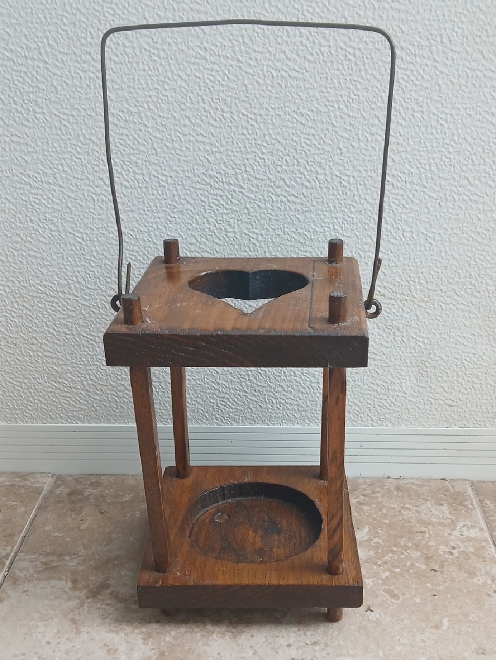 Rustic Brown Wooden Heart Candle Holder Lantern